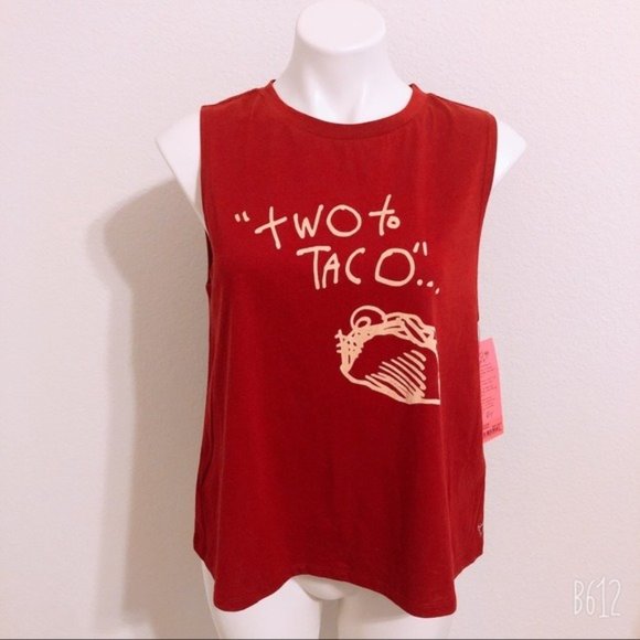 Betsey Johnson Tank Top Two to Taco Muscle Tee in Medium Red, Size M, NWT - Picture 2 of 9